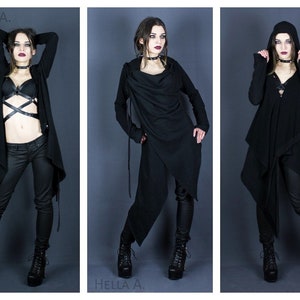 Gothic asymmetrical hoodie - goth grunge street style clothing