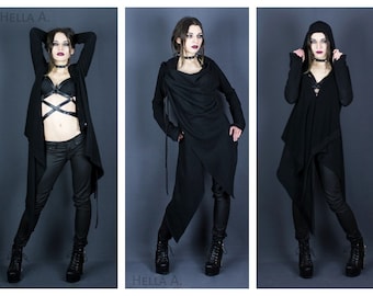 Gothic asymmetrical hoodie - goth grunge street style clothing
