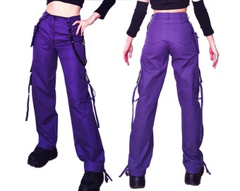 Purple wide leg cargo pants - punk, emo, goth