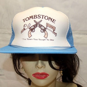 Tombstone Snapback Mesh Back Rope Trucker Hat Blue Old West Ok Corral Vintage