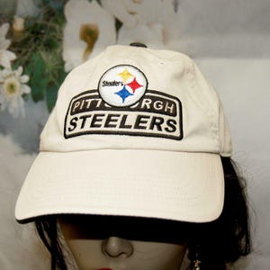Vintage 90s Pittsburgh Steelers Hat NFL Brand Football Hat Beige Embroidered