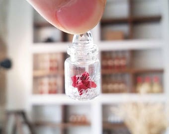 Miniature eternal origami rose and Swarovski beads / a French love message <Je t'aime, mon amour> on the bottle/ gold-plated necklace