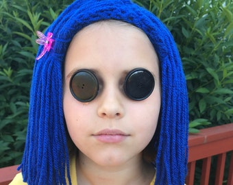 Coraline wig, coraline hair, inspired by Coraline, dragonfly clip included