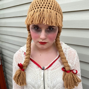 Annabelle wig, Annabelle yarn wig, Creepy doll wig, doll wig, annabelle costume, doll costume, braid wig, Annabelle hair