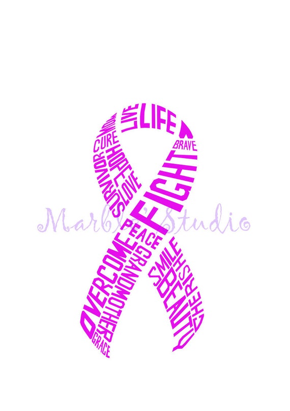Breast Cancer ribbon - Words SVG – DXF - PNG cut file