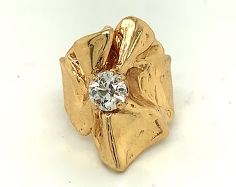 0.82 Carat Natural Diamond Set in 14K Yellow Gold Ring, Circa 1980