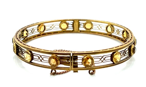 Victorian 14K Gold Bangle with 14 Golden Beryl - image 4