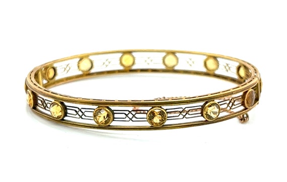 Victorian 14K Gold Bangle with 14 Golden Beryl - image 1