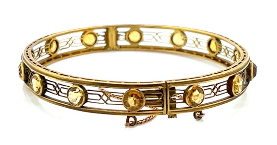 Victorian 14K Gold Bangle with 14 Golden Beryl - image 5