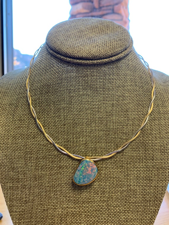 Natural Australian Boulder Opal Necklace, 14k Yel… - image 9