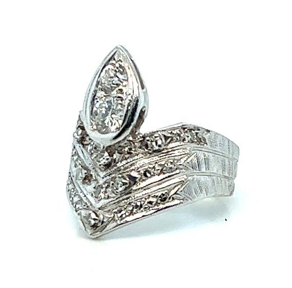 14K White Gold Chevron Diamond Ring - 0.91 Carat … - image 1