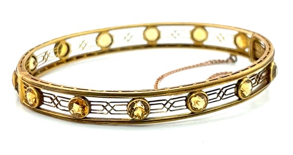 Victorian 14K Gold Bangle with 14 Golden Beryl - image 9