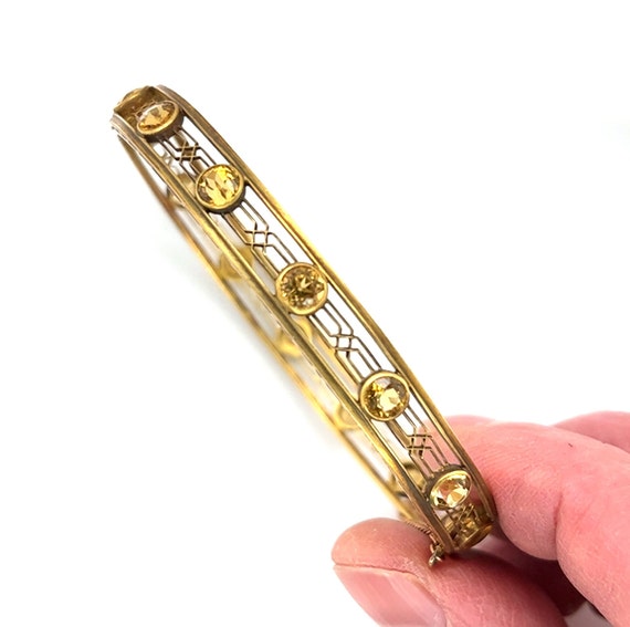 Victorian 14K Gold Bangle with 14 Golden Beryl - image 2