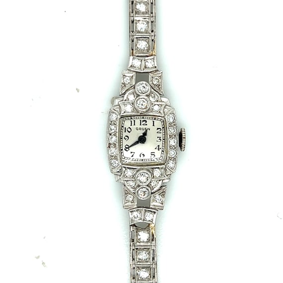 Platinum Deco Watch 1.50 Carat Diamond - Gruen 17J - Etsy display picture 1