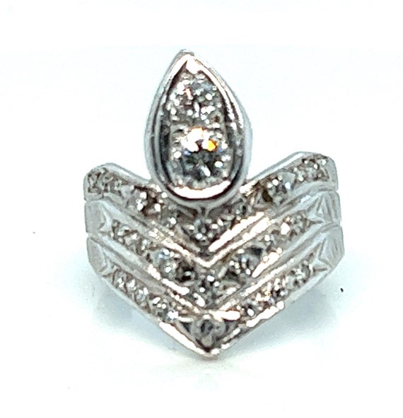 14K White Gold Chevron Diamond Ring - 0.91 Carat … - image 2