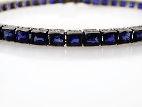 Art Deco Platinum Unheated Natural Sapphire Line … - image 5