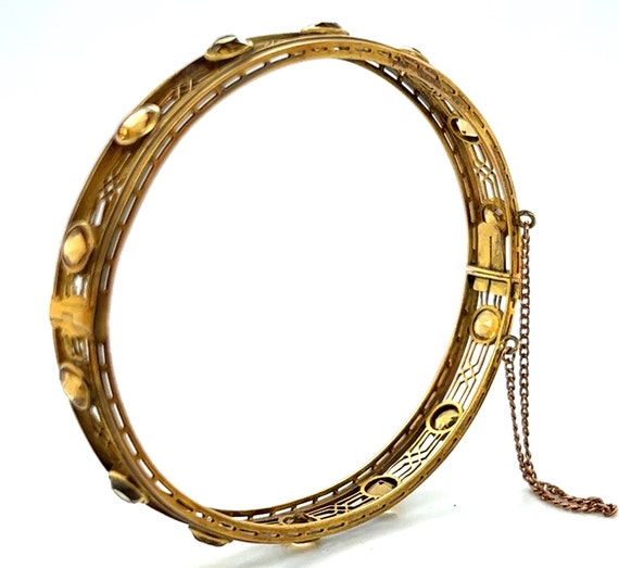 Victorian 14K Gold Bangle with 14 Golden Beryl - image 10