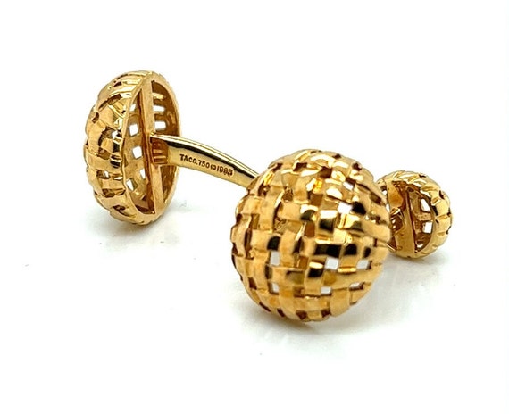 Tiffany 18k Yellow Gold Woven Dome Cuff Links - image 2