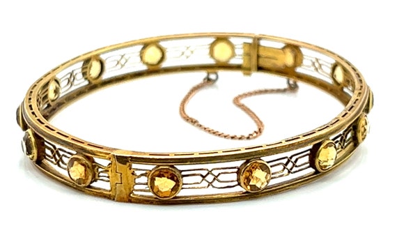 Victorian 14K Gold Bangle with 14 Golden Beryl - image 8