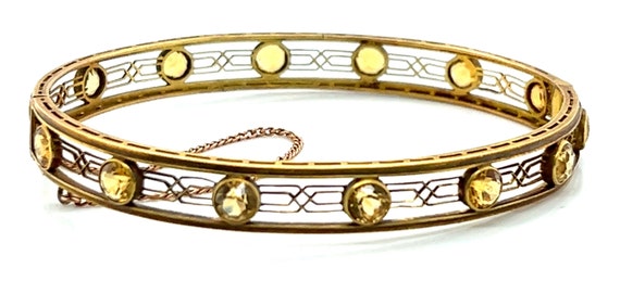 Victorian 14K Gold Bangle with 14 Golden Beryl - image 7