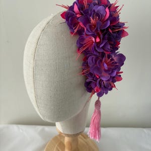Pin Up Cascade Fuchsia Hair Flower With Wired Base
