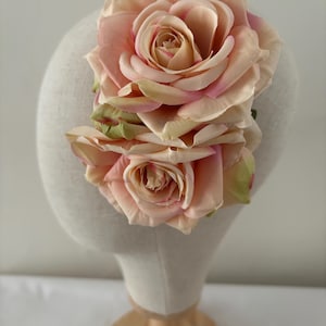 Pin Up Rockabilly Double Rose Hair Flower In Pale Pink