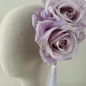 Pin Up Rockabilly Double Rose Hair Flower In Purple