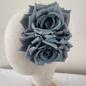 Pin Up Rockabilly Double Rose Hair Flower In Blue