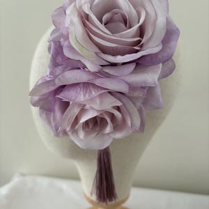 Pin Up Rockabilly Double Rose Hair Flower In Purple