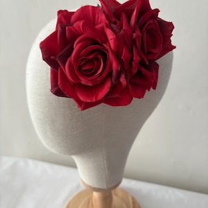Pin Up Rockabilly Double Rose Hair Flower In Red