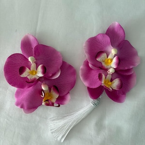 Pair of Orchid Rockabilly Pin Up Hair Flower Clips in Pink
