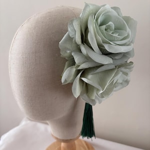 Pin Up Rockabilly Double Rose Hair Flower In Green