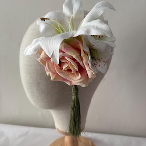 Large White Lily and Rose Rockabilly Pin Up Hair Flower Clip