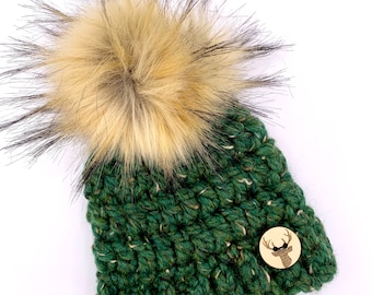 3-6 Months Size Baby Kids' Handmade Crochet Hat Toque Beanie with Faux Fur Pom Pom
