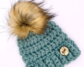 6-12 Months Baby Kids' Handmade Crochet Toque Winter Hat Beanie with Faux Fur Pom Pom