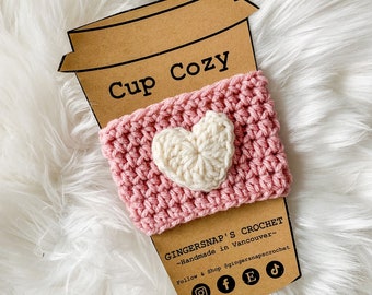 Large Heart Reusable Cup Cozy - Pink With Cream Heart