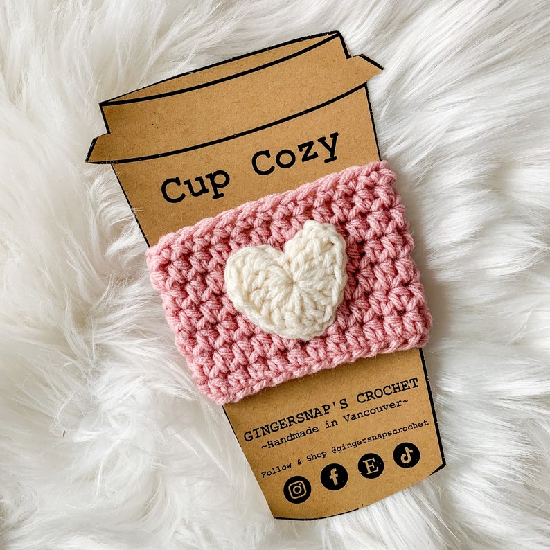 Large Heart Reusable Cup Cozy Pink With Cream Heart image 1