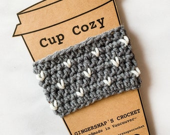 Small Heart Cup Cozy, Coffee Cozy, Coffee Sleeve - Grey and White