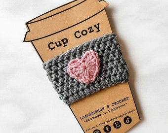 Large Heart Crochet Coffee Cozy. Drink Cozy. Mug Cozy. Reusable Coffee Sleeve.Cup Cozy. Stocking Stuffer. Valentine's Day. Mother's Day.