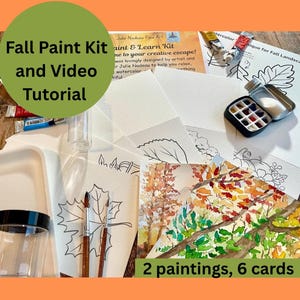 Painting kit with tutorial lessons fall tree, watercolor lesson for adults, watercolor kit for learning, learn how to paint watercolor kit