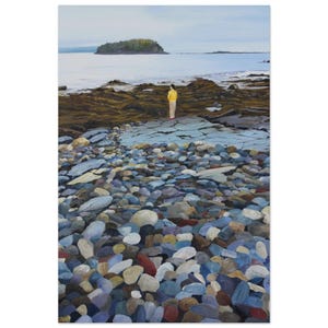 Coastal painting, splash of yellow original painting by local Maine artist, coastal art Poster, Bar Harbor Maine, coastal Maine print
