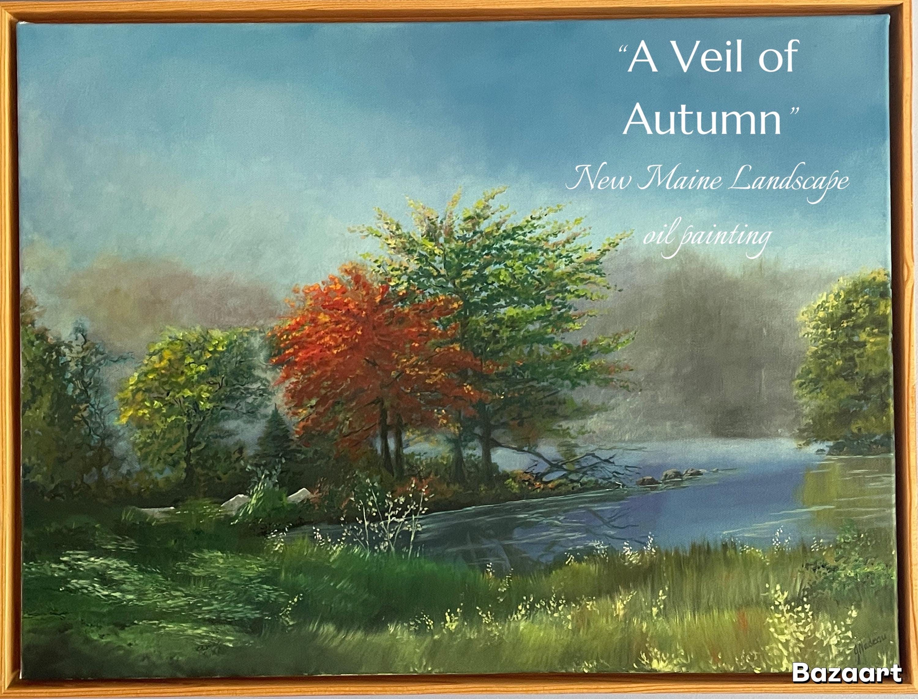 Lake oil painting, autumn lake oil painting. Fall landscape art, fall decor for the home, Coastal art for the home. Ocean painting fall time