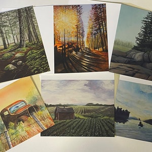 Cartes de voeux paysage rustique, lot de 6, cartes de voeux de paysage, cartes d'art d'un artiste du Maine à offrir, cartes de voeux d'art originales pour ma