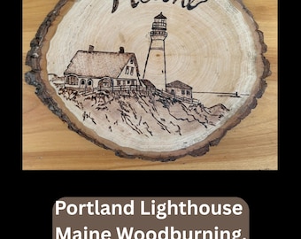 Portland Head Light Wood Burning: Maine Coastal Wall Art