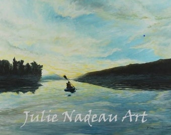 Kayaking in Maine print, Maine Lake