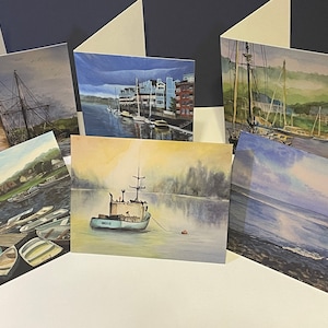 Cartes de voeux sur l'océan du Maine, lot de 6, cartes d'art côtières, cartes d'art d'artistes locaux du Maine, cartes d'illustrations à offrir, jeu de cartes côtières vierges à l'intérieur