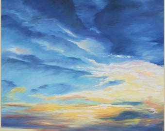 landscape painting with brilliant sky, sunset art for home decor, art decor for hotel decoration, winter landscape painting with sunset sky