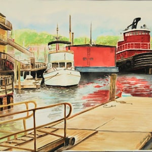 Tugboat Wall art Tugboat in Belfast Print, Maine Coast print wall art for living room decor, coastal harbor beach decor for home.