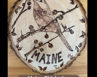 Maine Chickadee Wood Burning: Rustic Pyrography Wall Art