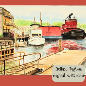 Wall art harbor Tugboat, Maine Coastal painting, Wall Art for Living Room Ocean Wall art for Home Coastal Painting Bedroom Office Decor